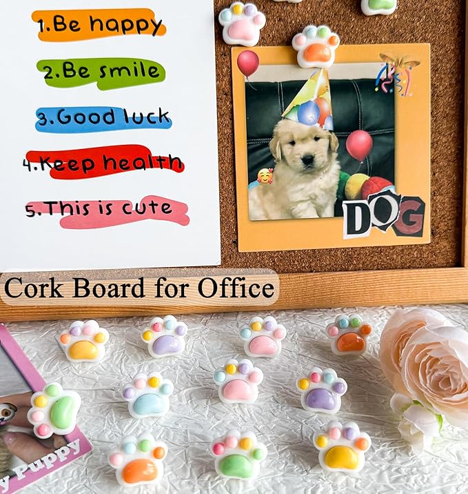 30 Pcs Cute Push Pins,Decorative Thumb Tacks,Animal Push Pins for Photo Wall Maps,Memo Note,Bulletin Board or Cork Boards,Multi-Functional Pushpin Tool Office Accessories(Cat paw-3)