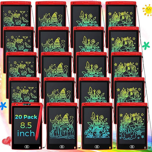 Zhehao 20 Pack LCD Writing Tablet for Kids: 8.5 Inch Colorful Drawing Doodle Boards - Reusable Erasable Doodle Board Educational Learning Toys Gifts for Toddlers Ages 3-8 Party Favors(Red,Classic)