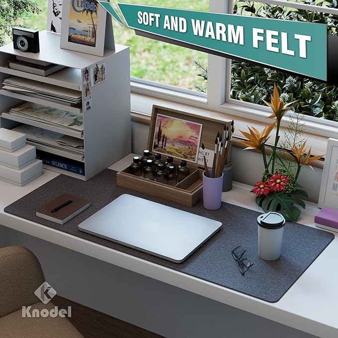 K KNODEL Felt Desk Mat, Large Desk Pad Protector, Office Computer Desk Mat for Keyboard, Non-Slip Mouse Pad (Dark Gray, 35.4"x15.7")
