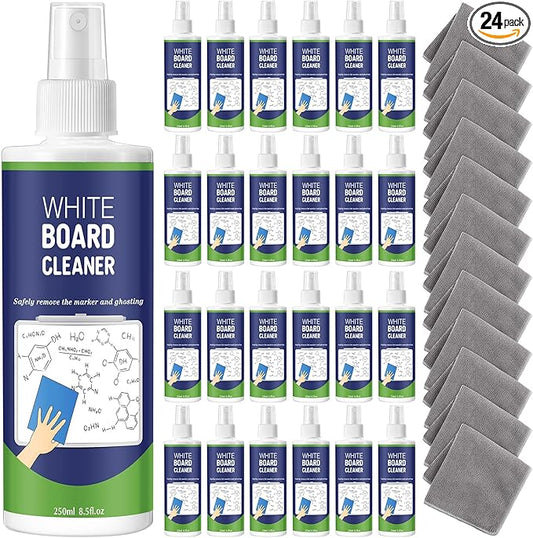 Dansib 24 Pack Non-toxic Whiteboard Cleaner 8.5fl oz Dry Erase Board Cleaner with 12 Cloths Non-toxic Dry Erase Cleaning Spray Removes Stubborn Marks from Whiteboards