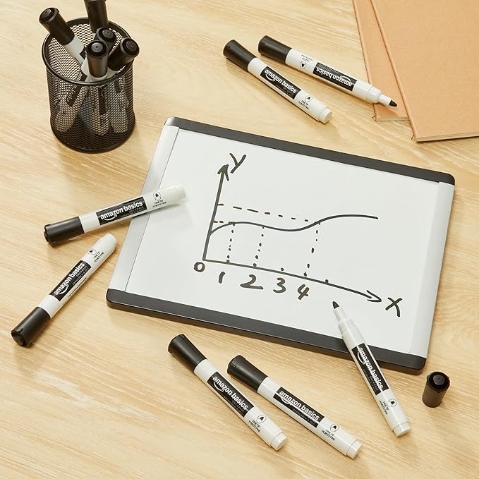 Amazon Basics Low-Odor Dry Erase Whiteboard Markers, Fine Tip, Black, 36 Count