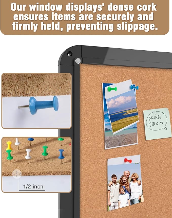 Mifuro 28"x26" Enclosed Bulletin Board, Lockable Weather-Resistant Aluminum Cork Noticeboard for School & Office, Black Frame w/Cork