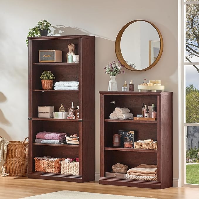 RWYHG 70" Walnut Tall Bookshelf Set of 3,5-Tier Thick Wooden Book Shelf with Adjustable Shelves,Free Standing Farmhouse Bookcase with Open Display Storage,Floor Vintage Bookshelves for Living Room