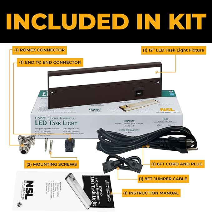 LED Under Cabinet Lighting Hardwired - 3CCT 9 Inch Bronze Finish - Undercabinet Lights for Kitchen - Linkable Undercounter Dimmable Plug in Light or Hard Wired - Under Counter Fixture Direct Wire