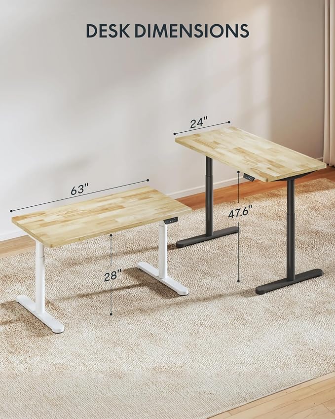 FLEXISPOT Solid Rubberwood Electric Standing Desk with Elegant Oval Legs, 63"x24" Height Adjustable Desk for Home Office & Living Spaces (Black Frame)