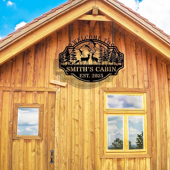 Personalized Deer Hunting Metal Cabin Sign, Custom Outdoor Hunting Decor, Family Name Wall Art, Rustic Hunting Lodge Decor, Deer Hunter Gift, Custom Hunting Room Metal Wall Sign