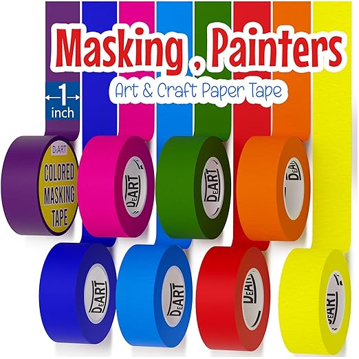 8x Colored Masking Tape, 33 Ft x 1 inch Colored Painters Tape for Arts & Crafts Labeling or Coding, Education Supplies & Craft Supplies Color Tape Rolls, Colorful Masking Craft Tape, Drafting Tape