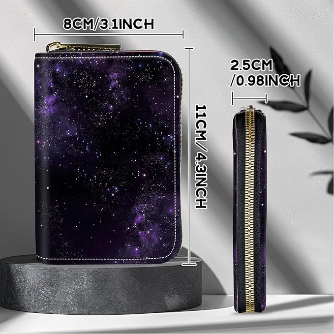 BWEGRHE Cute Credit Card Holder with Zipper, Purple Galaxy RFID-Blocking Card Case Small Wallet for Women Men, Multi-slot Card Organizer Case Travel Accordion Wallet