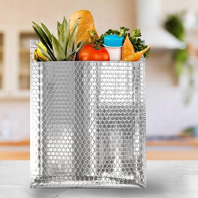 Amiff Silver Thermal Bubble Mailer, ‎24 x 20 Inches. 10 Pack Metallic Bubble Mailers. Self-Seal Insulated Mailers for Cold Shipping. Padded Envelopes Waterproof. Thermal Bag for Food, Cosmetics