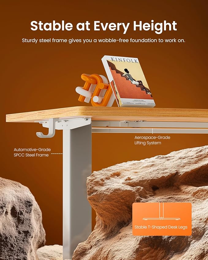 ErGear Electric Standing Desk, 44 x 24 Inches Height Adjustable Stand up Desk, Sit Stand Home Office Desk, with Two-Piece Desktop (Light Vintage Brown)