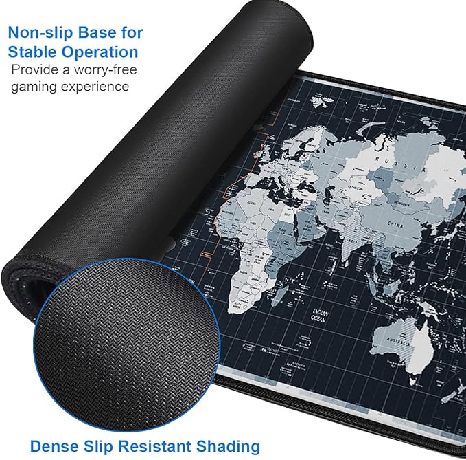 Large Gaming Mouse Pad with Stitched Edges, 31.5x15.7 in Extended Computer Keyboard Mouse Mat, Water Resist Non-Slip Mousepad Rubber Base Long XXL Desk Mousepad for Work & Gaming, Home, Map