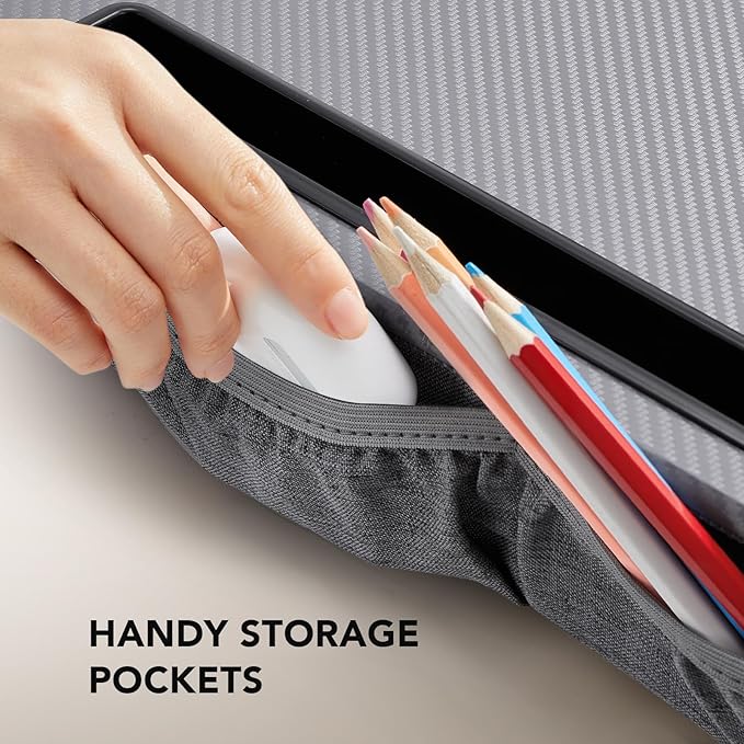 HUANUO Lap Laptop Desk - Portable Lap Desk with Pillow Cushion, Fits up to 15.6 inch Laptop, with Anti-Slip Strip & Storage Function for Home Office Students Use as Computer Laptop Stand - Grey