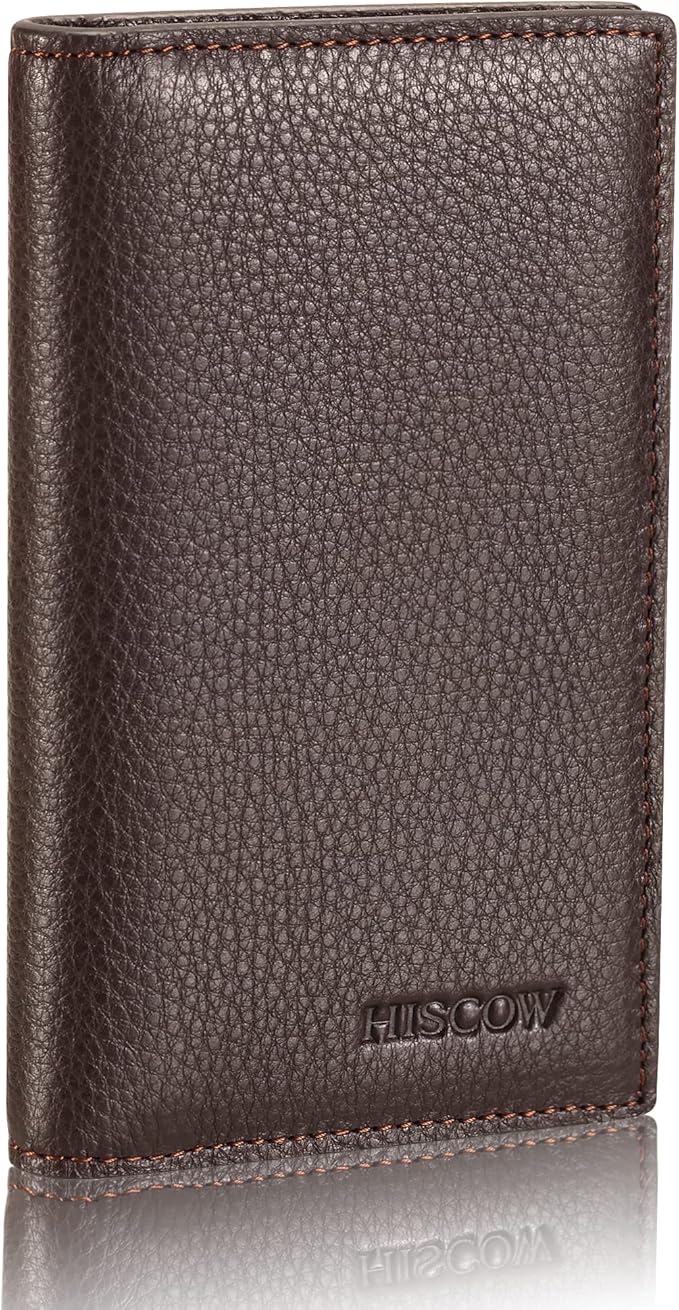 Slim Leather Credit Card Holder for Men & Women 8cc, Italian Calfskin (Pebbled Coffee)