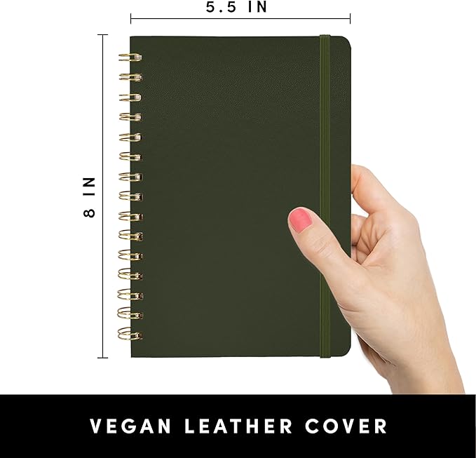 PAPERAGE Lined Spiral Journal Notebook, (Navy, Olive Green, Kraft), 3 Pack, 160 Pages, Medium 5.5 inches x 8 inches - 100 GSM Thick Paper, Hardcover, Double-Wire Spiral Journal & Notebook