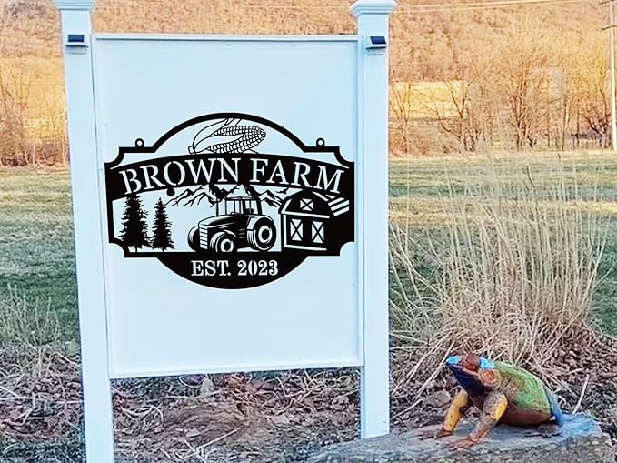 Custom Farmhouse Metal Sign | Personalized Last Name & Established Date Farm Scene Wall Art | Metal Farm Wall Art & Garden Decor | Unique Farmer Gift, Housewarming, or Ranch Decoration