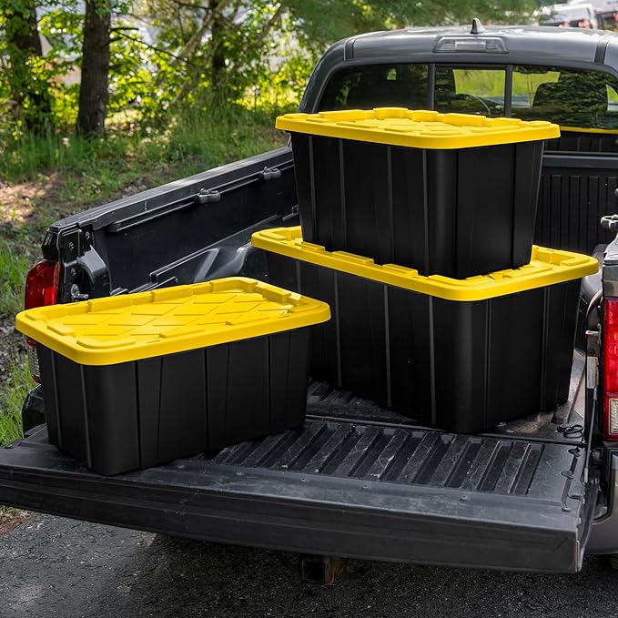 Sterilite 12-Pack Industrial Tote, Plastic Storage Container Bins with Lids, 27 Gallon - Heavy-Duty Organizing Containers for Closet, Bathroom, and Office