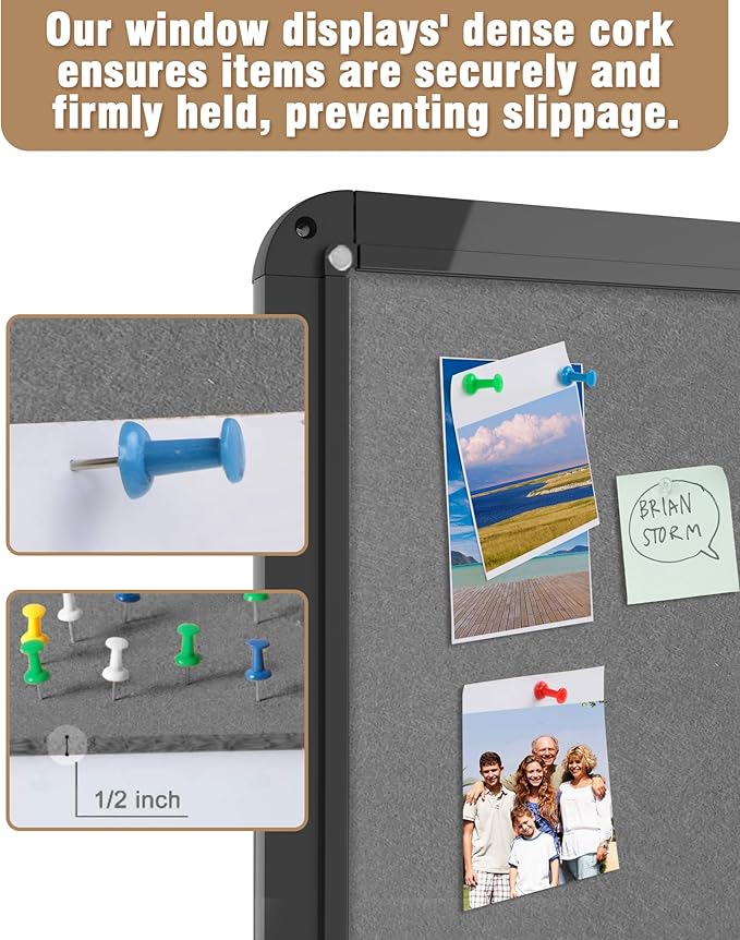 Mifuro 28"x26" Enclosed Bulletin Board, Lockable Weather-Resistant Aluminum Cork Noticeboard for School & Office, Black Frame w/Grey Flet