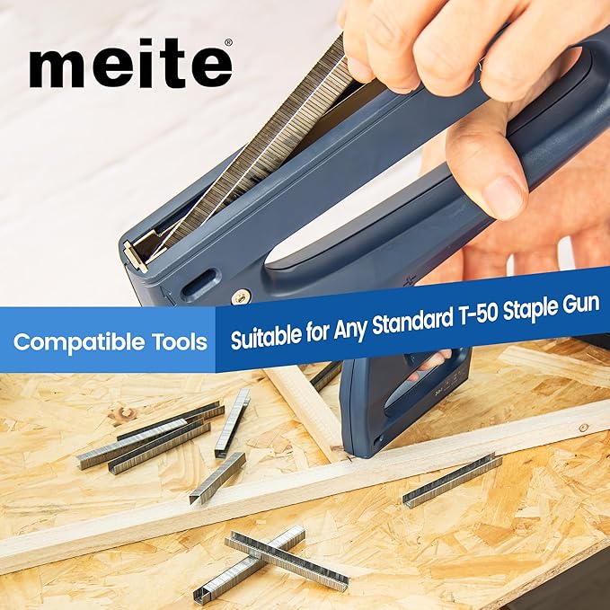 meite T-50 Heavy Duty Staples Marine, 1/2 Inch 304 Stainless Steel Staples for Staple Gun, 20 Gauge 3/8 Inch Crown Upholstery Staple for Marine Applications (1 Case)