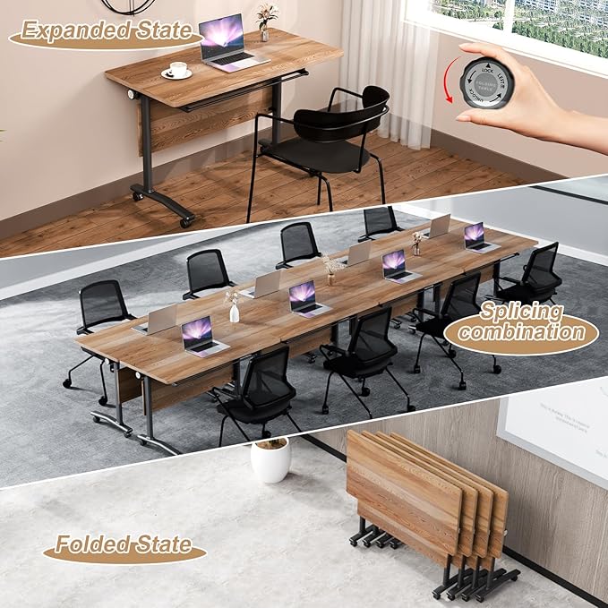 Conference Table Flip Top Mobile Conference Room Tables,Folding Conference Table with Wheels,Large Meeting Training Seminar Table Saving Space for Office Classroom(12B,47.2'')