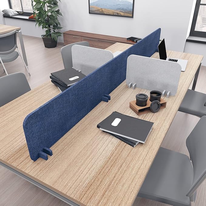 Escape 12" Freestanding Desk Divider | Eco-Friendly Acoustic Privacy Screen | Noise Reducing Desk Partition | 23" Wide | Blue