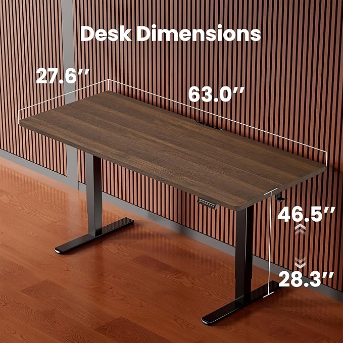 ErGear Height Adjustable Electric Standing Desk, 63 x 28 Inches Sit Stand up Desk, Large Memory Computer Home Office Desk with Two-Piece Desktop (Walnut)