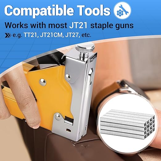 meite JT21 Staples, 1/4 Inch Galvanized Fine Wire Staples for Staple Gun - 7/16" Crown JT21 Staple Refill, Ideal for Upholstery, Crafts, Furniture (10 Packs)