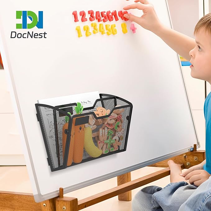 Docnest 2 Tier 3 Pack Magnetic Wall Mounted File Holders,Mesh Letter Organizer, Magnetic Hanging Mail Paper Document Organizer for Office, Home, School, Black