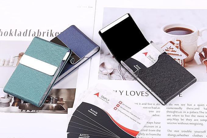 DMFLY Professional Business Card Holder, Pocket Business Card Case for Women & Men, PU Leather Multi Card Case, Credit Card Wallet, Name Card Holder with Magnetic Closure, Blue-gs
