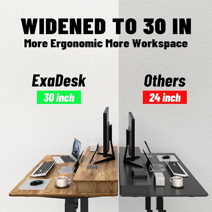 ExaDesk 48 * 30 Inches Electric Standing Widened Desk Adjustable Height with 4 Drawers, Double Storage Shelves Stand Up Desk, Home Office Workstation Sit Stand up Desk (Light Rustic Brown)
