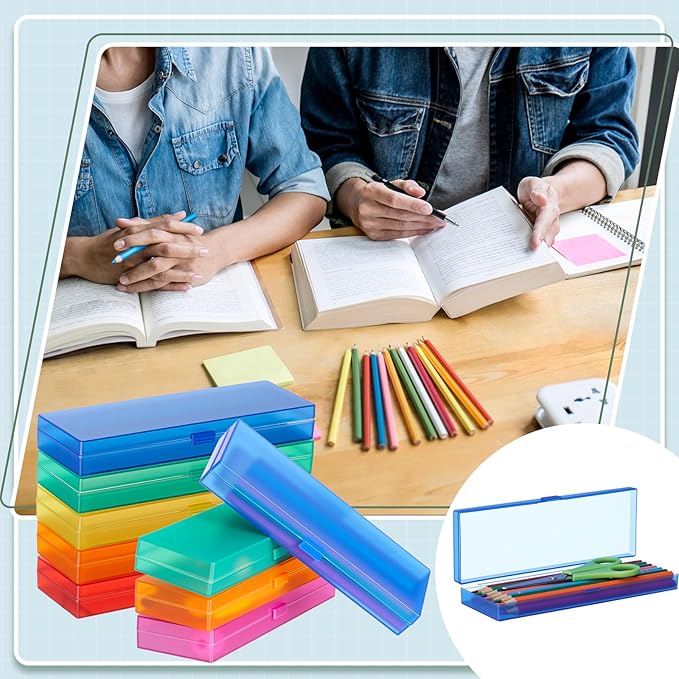 Fainne 24 Pcs Plastic Pencil Case Bulk Pencil Boxes Plastic Stationery Case Frosted Pen Box Pen Holder with Hinged Lid Snap Closure for Office(Single Layer,Assorted Colors,7.09 x 2.36 x 0.98 Inch)
