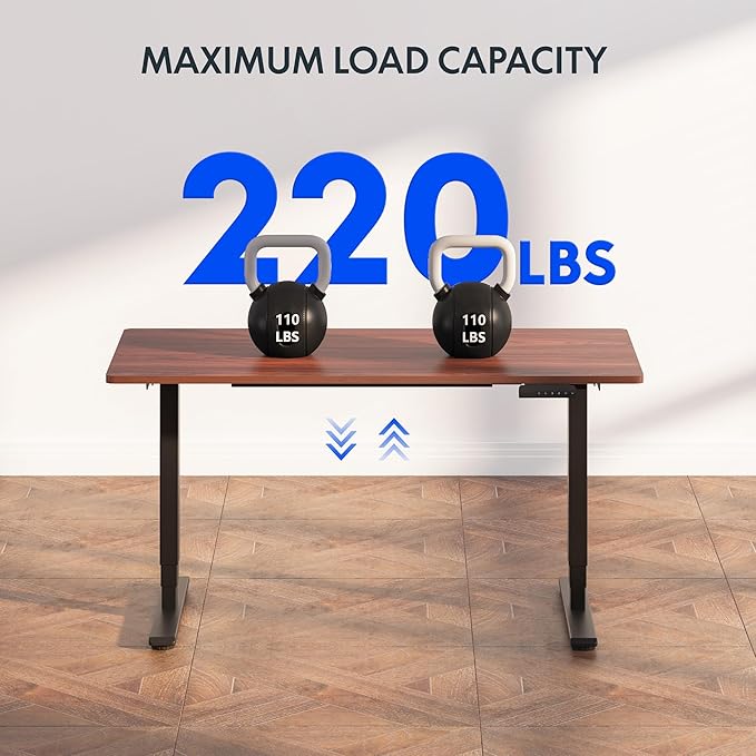 FLEXISPOT E6 3-Stage Dual Motor 60 x 24 Electric Standing Desk Sit Stand Up Desk, Holds 220 lbs, Adjustable Height w/Memory Presets, One-Piece Mahogany Desktop & Black Frame, Ships in 2 Boxes