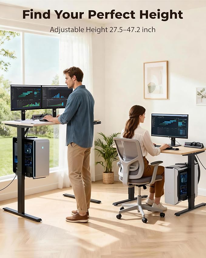 TOPSKY Dual Motor Electric Adjustable Standing Desk with CPU Holder & Power Outlet, Height-Adjustable Desk for Home Office, Workspace, and Gaming