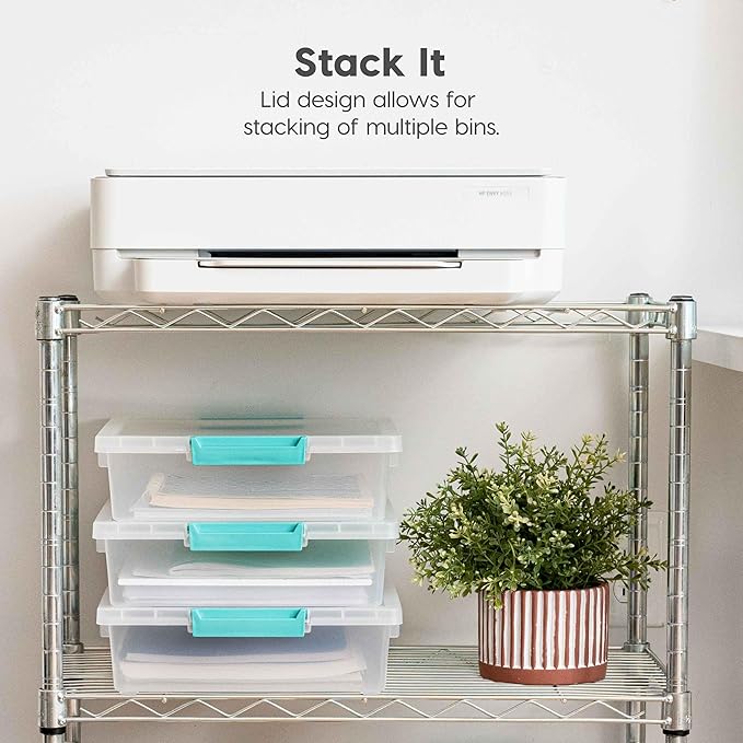 IRIS USA 6 Qt. Storage Bins with Lids, 4-Pack, |Made in USA|, Small Plastic Craft Container Sensory Totes for Art Supplies, Paper, and Office, Stackable - Clear