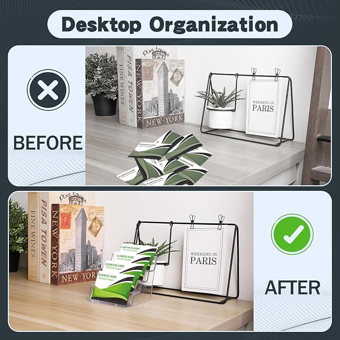 xydstay Acrylic Business Card Holder for Desk,4-Tier Clear Plastic Display Stand with 4 Pockets,ldeal for Office & Workspace Organization,2 Pack