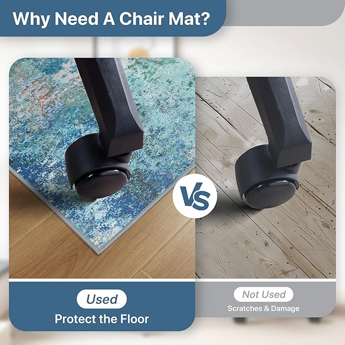 Office Chair Mat for Hardwood Tile Floor, Abstract 48"X 60" Desk Mats for Office Chair on Rolling Chairs Carpet, Desk Anti-Slip 1/5" Thick Rug for Computer Chair, Thin Low-Pile Floor Mat, Blue Green