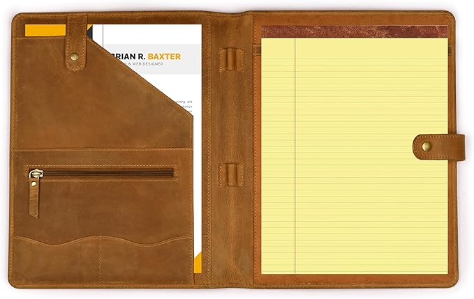Leather Village Leather Portfolio Organizer - Professional Business Padfolio for Men & Women - Document Card Holder, Resume Folder, Folio for A4/Letter Size Writing Legal Pad- Tan Brown