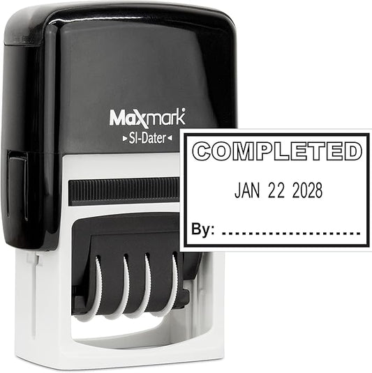MaxMark Office Self Inking Date Stamp with Phrase Completed - Black Ink