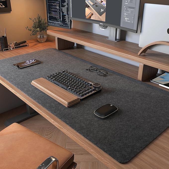 DAWNTREES Non-Slip Felt Desk Mat,35.5 x 15.7 Inches Large Desk Pad Protector,Office Computer Desk Mat for Full Keyboard and Mouse Pad