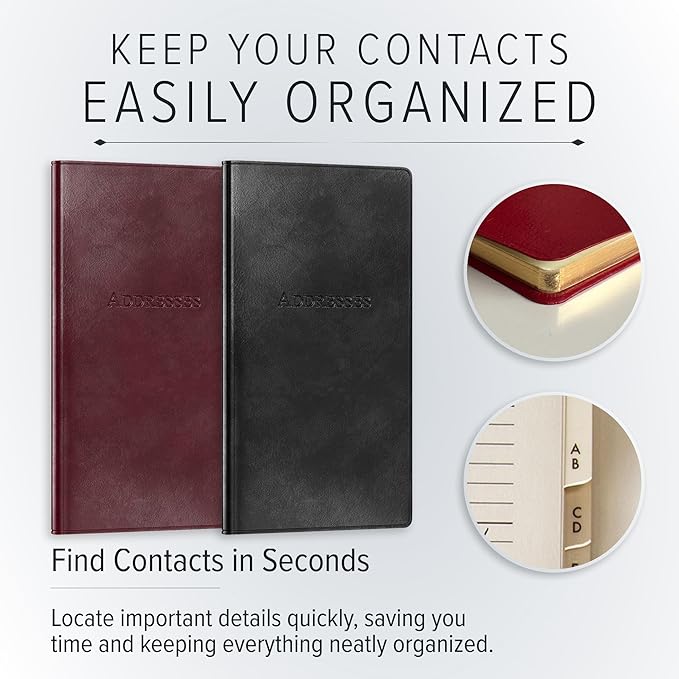 Gallery Leather Small Address Book with Alphabetical Tabs up to 403 Records, Leather Notebook Hardcover, Telephone and Address Books - 6x3.25, Pocket Address, Acadia Tan
