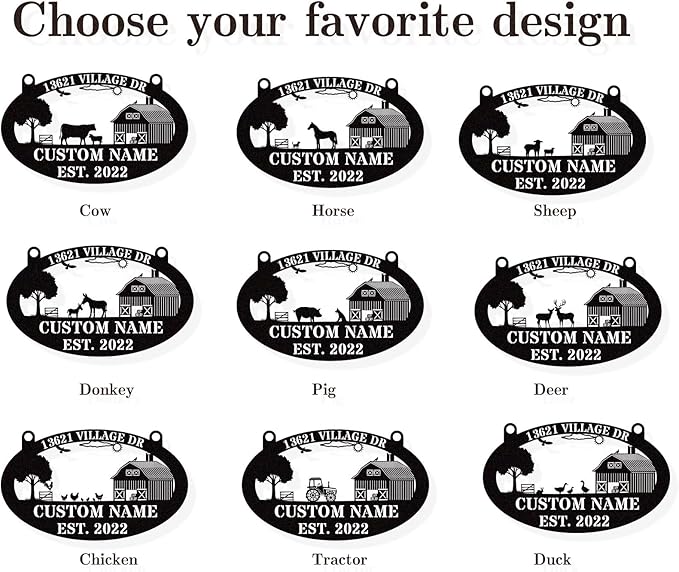 Custom Farmhouse Metal Sign | Personalized Last Name & Established Date Farm Scene Wall Art | Metal Farm Wall Art & Garden Decor | Unique Farmer Gift, Housewarming, or Ranch Decoration