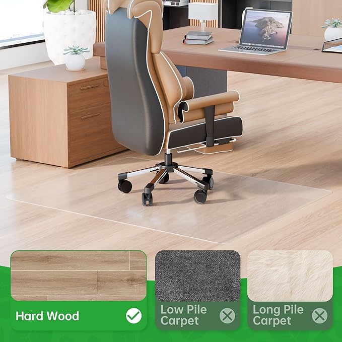 100pointONE Office Chair Mat for Hardwood Floors, Easy Glide Computer Chair Mat, Clear Floor Protector for Chairs 45" x 53"