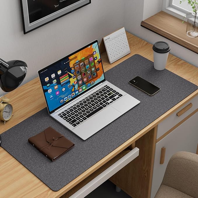 K KNODEL Felt Desk Mat, Large Desk Pad Protector, Office Computer Desk Mat for Keyboard, Non-Slip Mouse Pad (Dark Gray, 35.4"x15.7")
