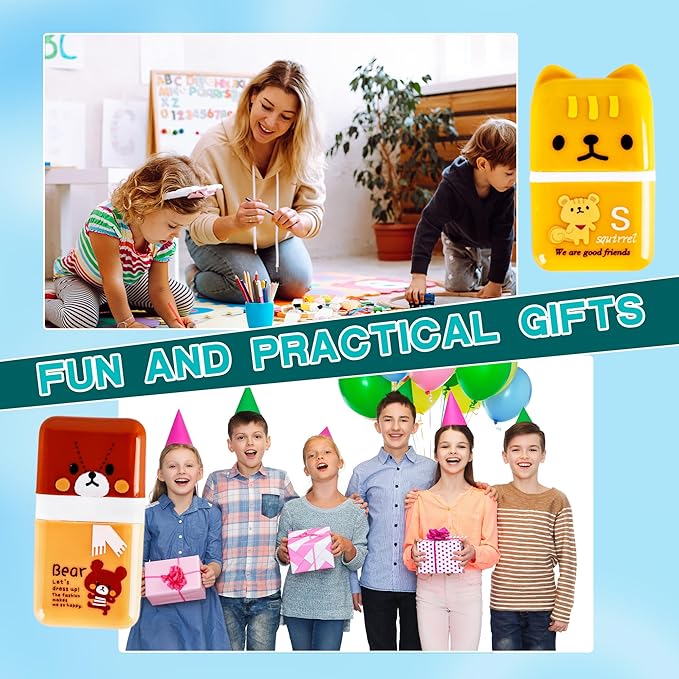 48 Pcs Cute Erasers for Kids Fun Animal Erasers Pencil Eraser with Clean up Roller Bulk Gift for Student School Office, 16 Styles