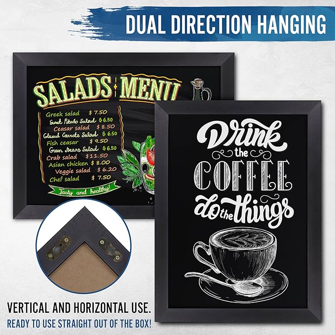 HBCY Creations 18" x 24" Rustic Black Solid Wood Frame Wall Chalkboard, Magnetic Surface, Home Décor, Restaurant & Café Menus, Blackboard, Includes Chalk, Eraser & Hanging Hardware