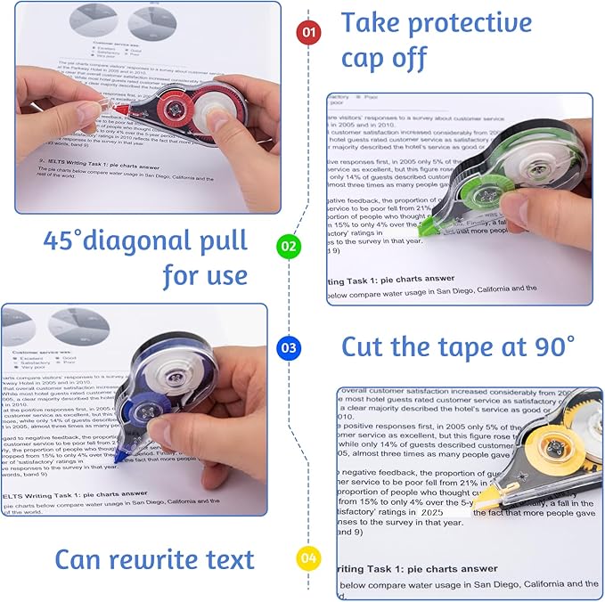 JEFURE 16 Pcs 39.4 Ft Colorful Correction Tape, Tear-Resistant White Correct Bulk, White Mistake Out for Instant Corrections, School, Office, Note Taking