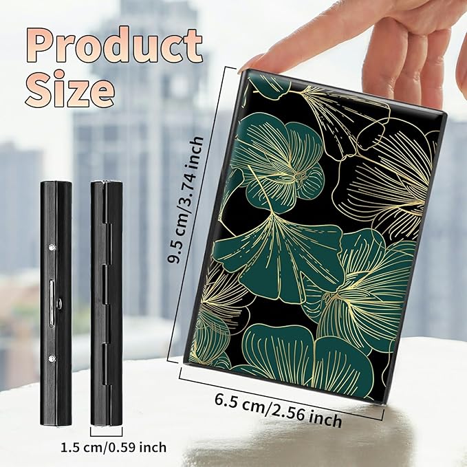 BWEGRHE Slim Credit Card Holder, Art Leaf RFID Blocking Metal Wallet for Men & Women, Aluminum Minimalist Hard Case Pocket-Sized Business Cards Organizer (Fits Up to 10 Cards)
