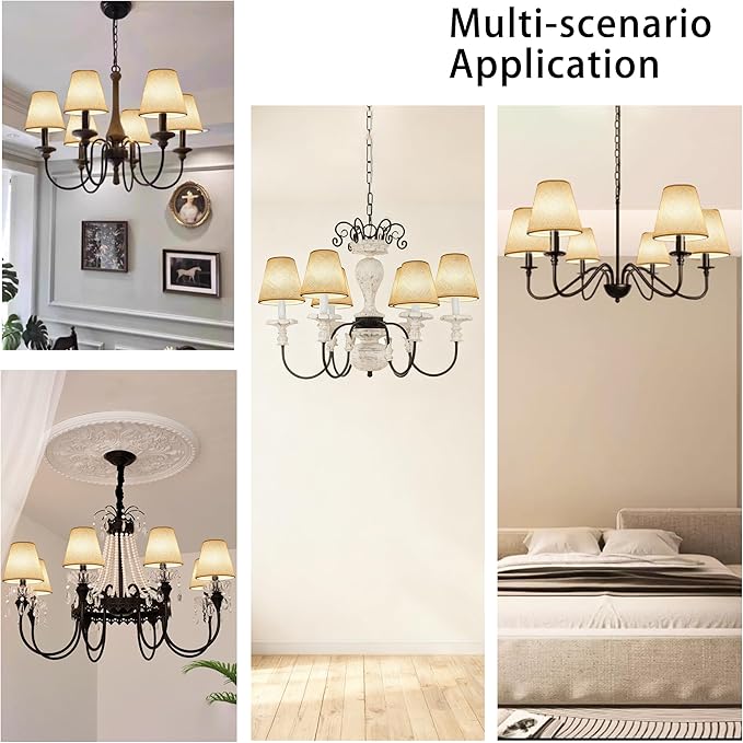 TAaMTYH small lamp shade chandelier shades set of 6，Fabric Lampshade for Wall Lamp，chandelier shades，small table lamps，For Cutting Edge bulbs, Clip-on Fitter Lampshade，3" X 6" X 5"