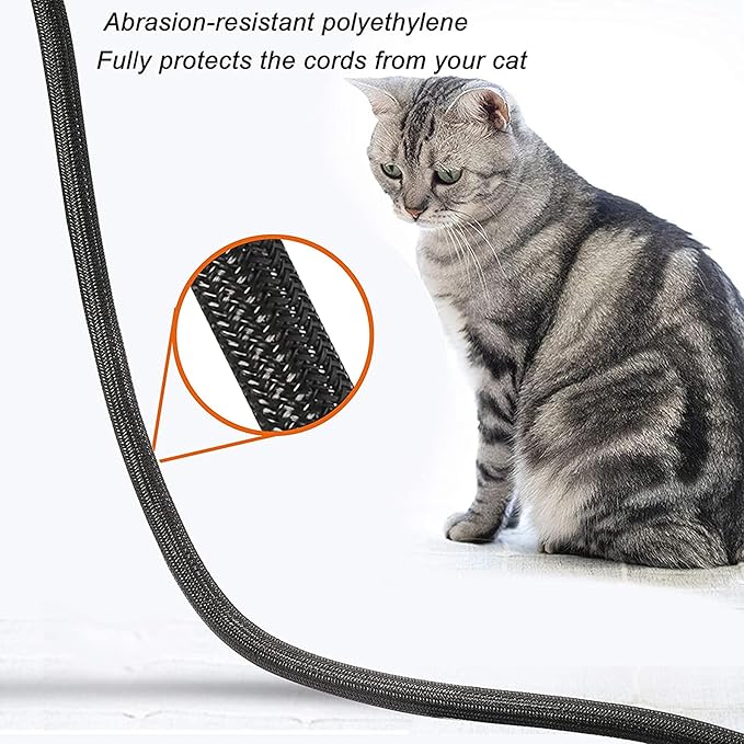 QCSIW 1/2" x 10ft Black/White Cable Sleeve - Protects Cords from Pets & Organizes Wires - Modern Style - Polyester Material - Flame Retardant - Easy to Use & Cut