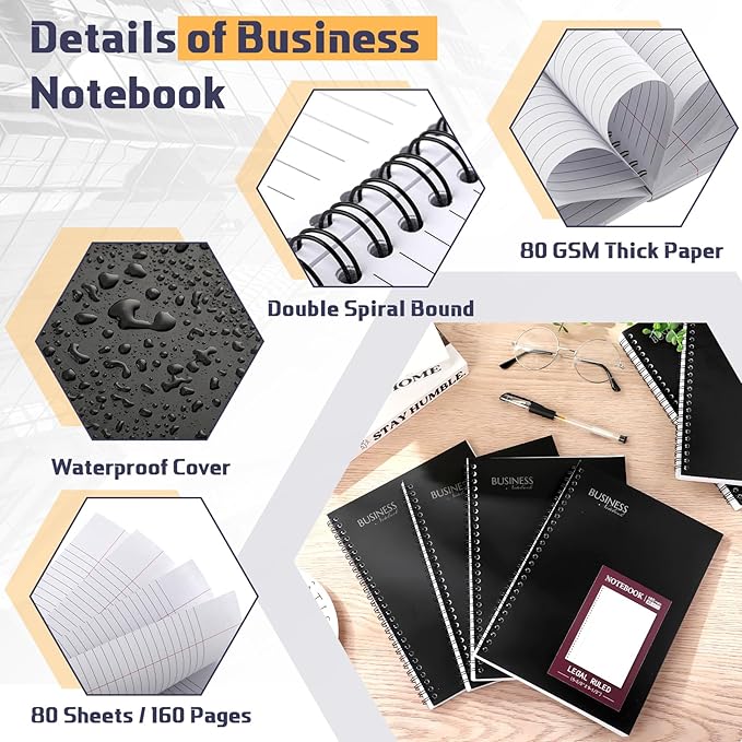 Resurhang 8 Pack Wirebound Business Notebook Legal Ruled Spiral Notebook 8-1/2" x 11" 80 Sheets Per Pad Professional Journal for Office Journal Planner Work Meeting Men Women(Purple)