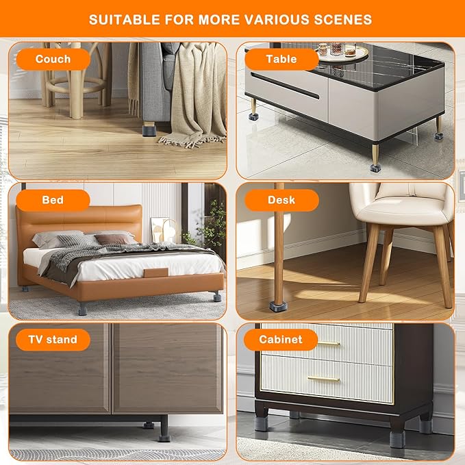 shouwuhho 6 Pack Furniture Risers Adjustable Bed Risers Heavy Duty Lifts Height 1", Square Stackable Bed Risers 1, 2 or 3 Inch for Desk Leg Table Couch Sofa Chair Bed Frame Legs Dorm, Gray